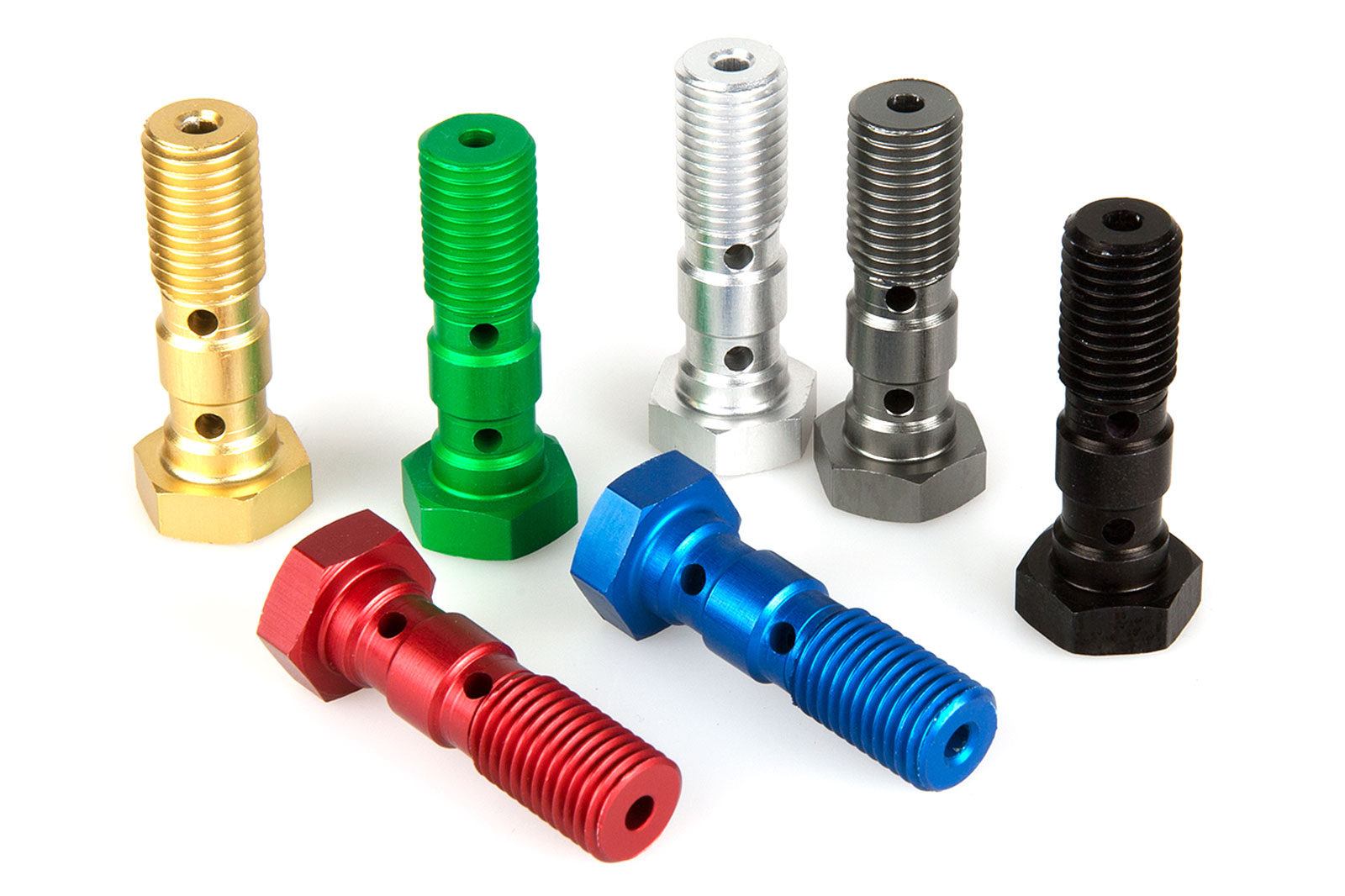 Bleeding screw / Banjo bolt, double, M10x1, anodised Bleeding screw / Banjo bolt, double, M10x1, anodised